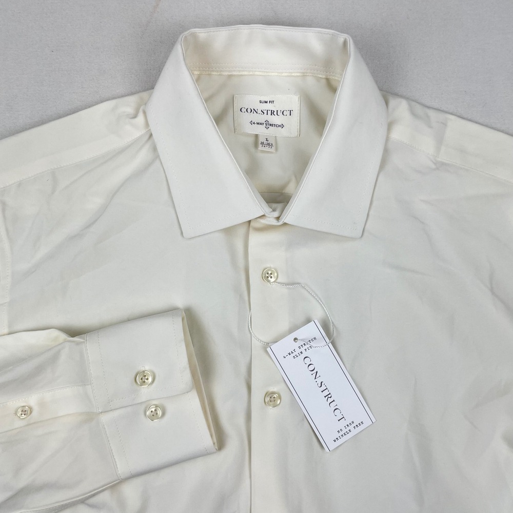 Con.Struct Mens Slim Fit 4-Way Stretch Dress Shirt Ivory 16-16.5 34-35 0594